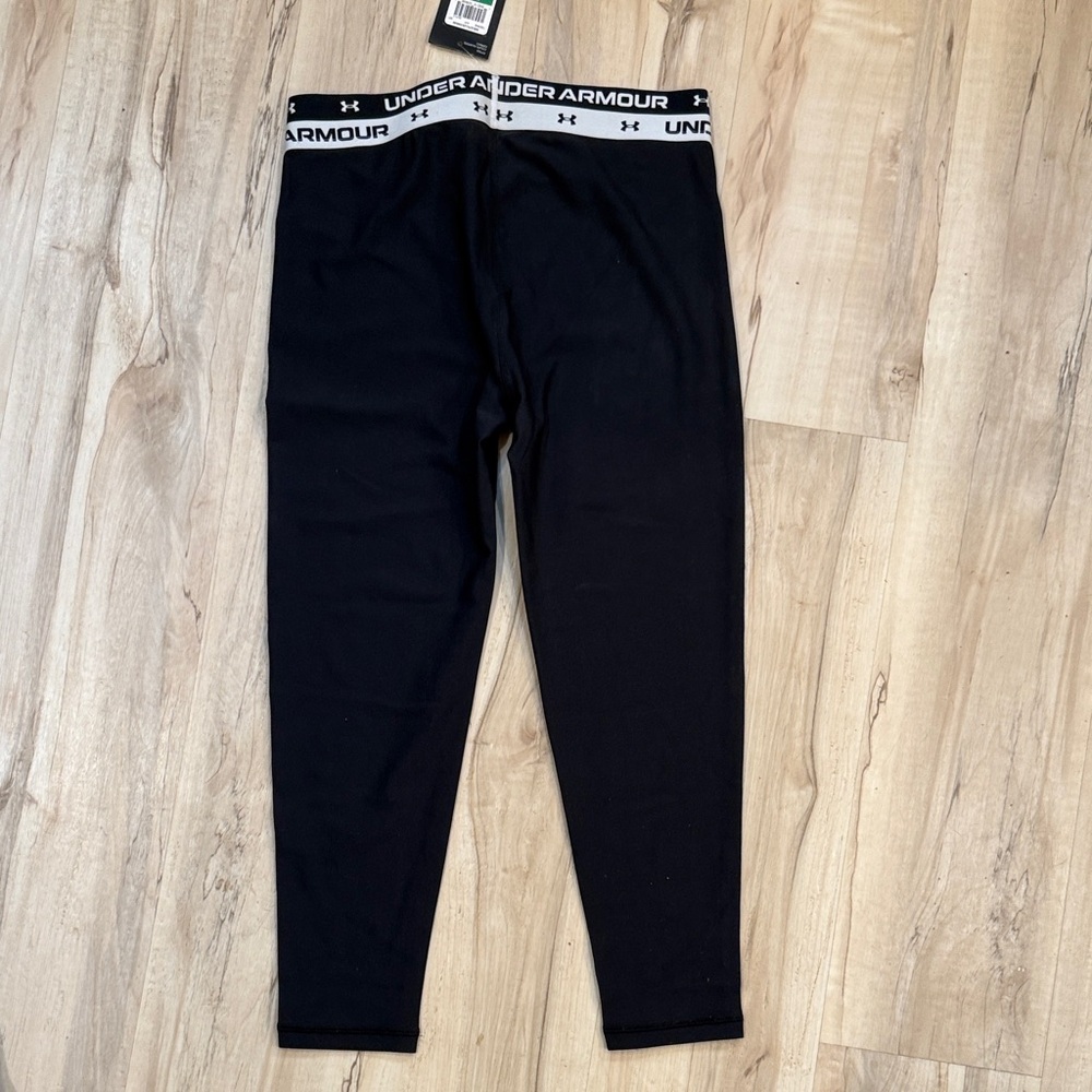 Under Armour Black Girls' Performance Leggings with White Logo Waistband - Picture 3 of 3